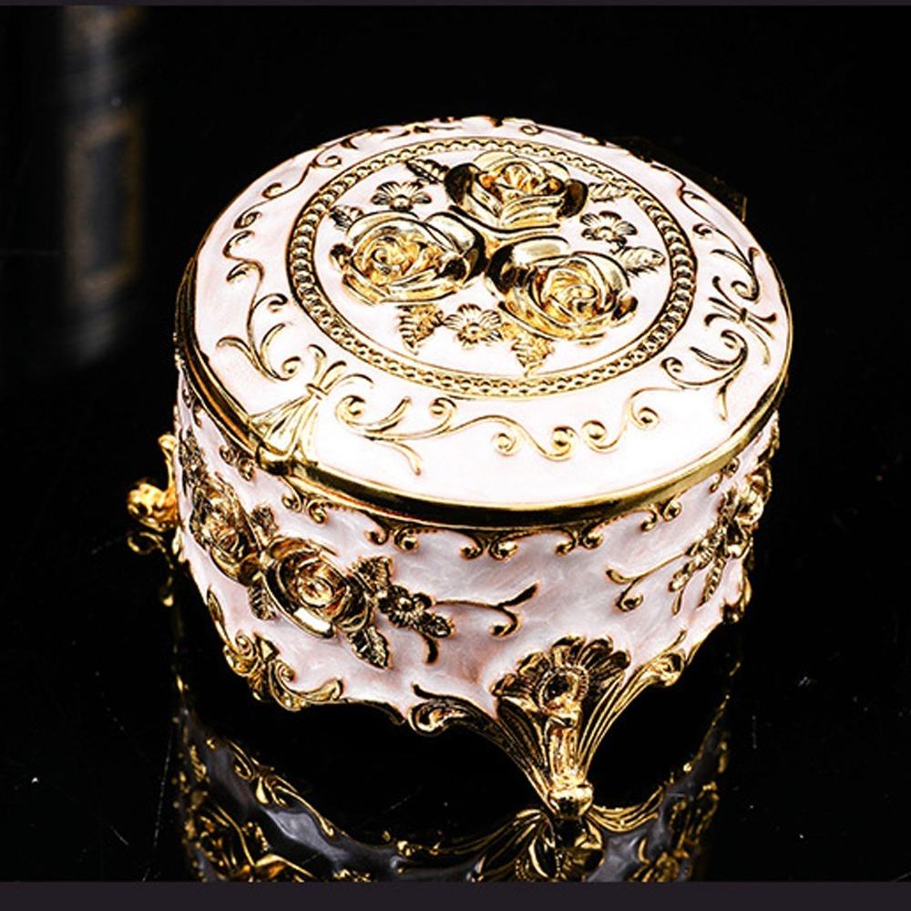 Gold Vintage Jewelry Box Round Metal Trinket Box Jewelry Storage Box For Ring Earring Necklace