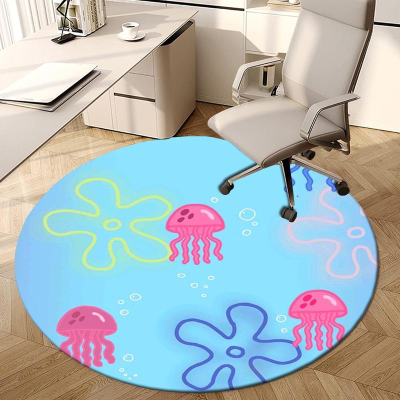 1pc Jellyfish underwater ocean sea marine Round carpet, Made of Polyester,Perfect for Decorating Office Chairs, Living Rooms,fplt261