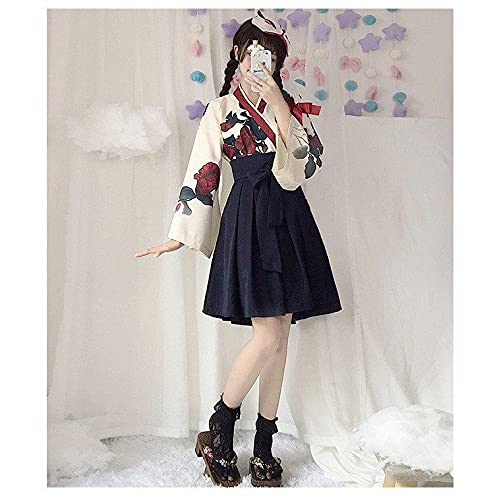 Taisho Roman Hakama Японское кимоно Платье Длинное Цветочный Узор Лолита Одежда Лолита Большой Размер Свободный Милый Черный Красный Цветочный Узор Простой Готический Лолита