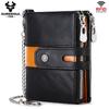 Genuine Leather Wallet Men Coin Purse Hasp Black Color With Chain Male Wallet Portomonee PORTFOLIO Money Bag Small