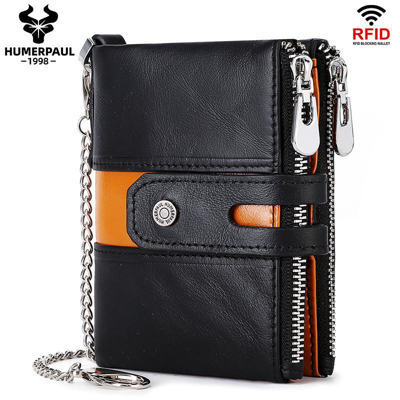 Humerpaul Genuine Leather Wallet Men Coin Purse Hasp Black Color With Chain Male Wallet Portomonee PORTFOLIO Money Bag Small