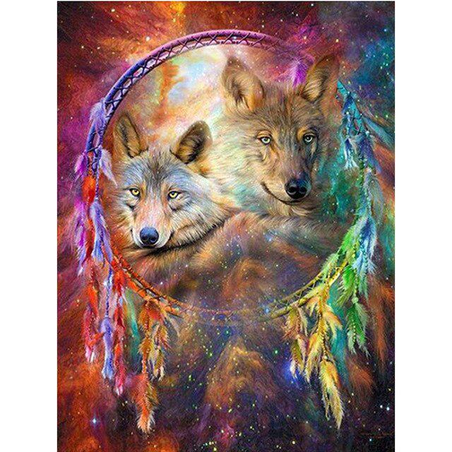Wolf Animal DIY 5D Diamond Painting Full Round Drill Dreamcatcher Diamond Embroidery Cross Stitch Mosaic Rhinestones Home Decor