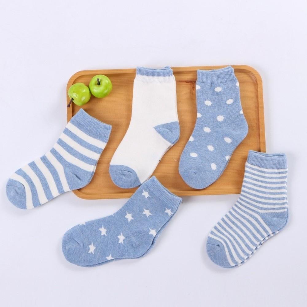 5 Pairs Soft Cotton Girls Boys Socks Autumn Winter Mid-calf Socks Floor Stockings for 0-5 Years