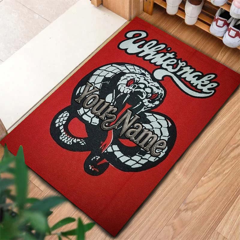 White Snake Emblem Custom Name Carpet Rug For Living Room Bedroom Home Sofa Decoration Kids Play Nonslip Floor Mat