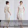 Summer "Fei Se Jin Rui" New Chinese Style Noble Atmosphere Conceals Small Bells and Shows Thinning, Green Button Yellow Flower Cheongsam Skirt