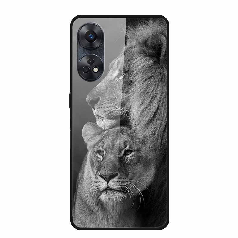 Для Oppo Reno8 T 4G Чехол Роскошная Задняя Крышка из Закаленного Стекла Жесткий Чехол Для Reno8 T 4G 6.43" Capa Funda Животное Яркий Coque Волк