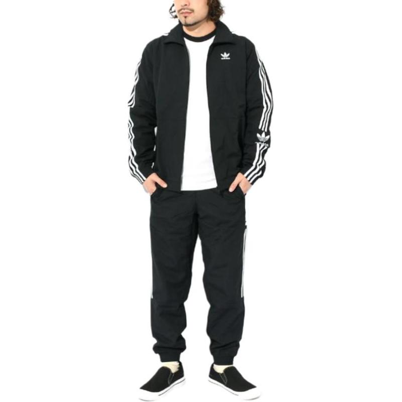 adidas Originals Trefoil Logo Stripe Print Куртка Мужская Верхняя одежда Черный IA6359