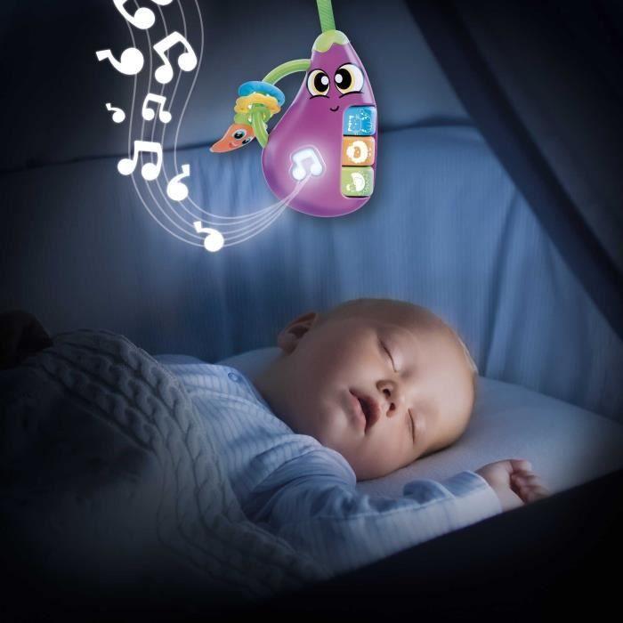 Aubergine - hochet électronique - carotina baby - mélodies et bruits d'animaux, anneaux de dentition