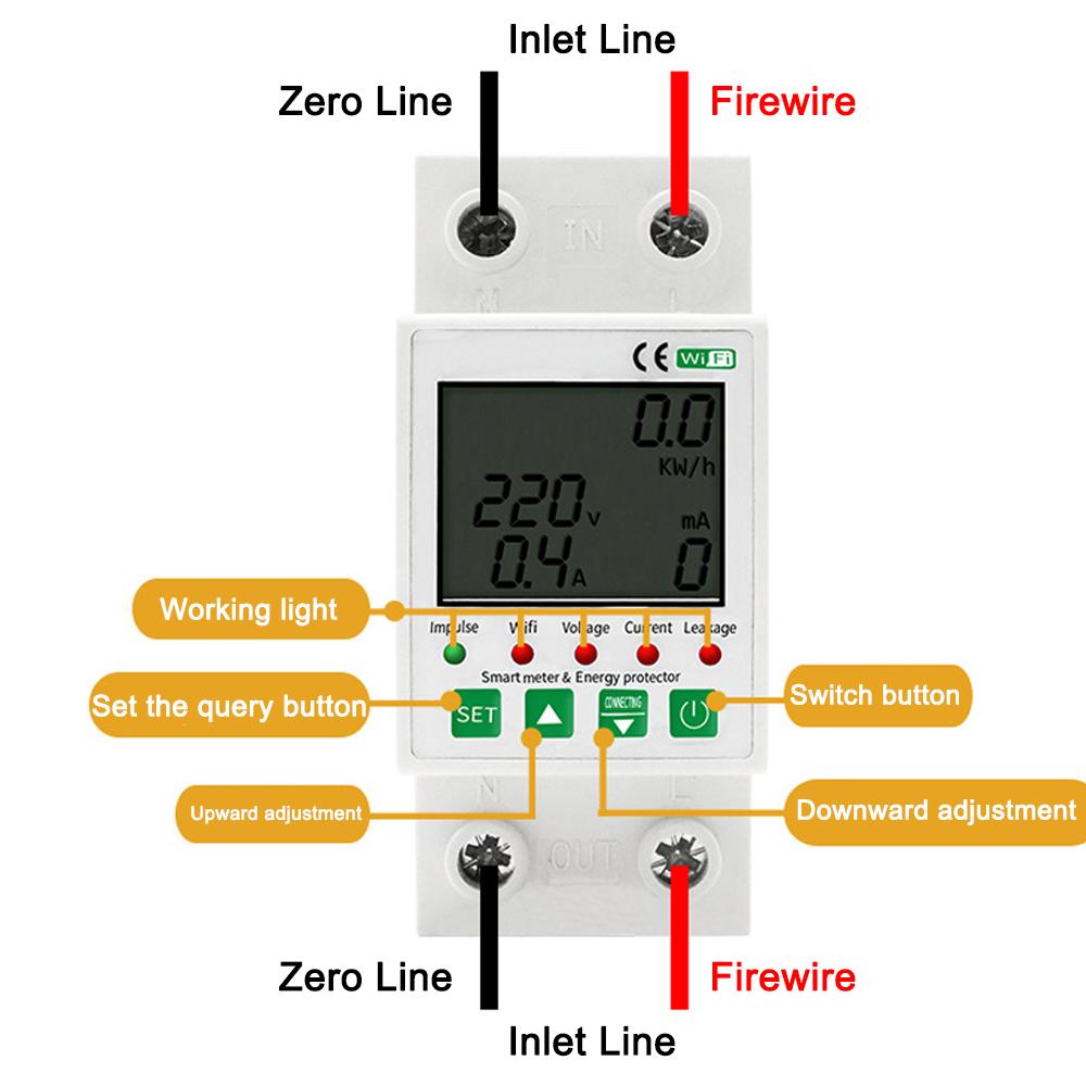 Tuya WiFi 2P интеллектуальный переключатель защиты от утечки тока функция таймера мониторинга напряжения мощность