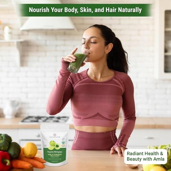 Aarshaveda Органический порошок амлы - 100% чистый и натуральный - способствует росту волос и ухаживает за кожей головы с витамином С, (200 г)