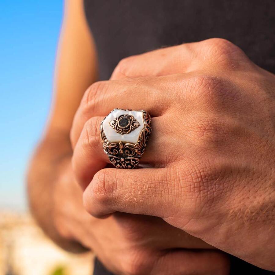 Мужское серебряное кольцо с камнем в форме ромба с восточным мотивом в османском стиле, ювелирные изделия в турецком стиле для мужчин, аксессуар в подарок для него