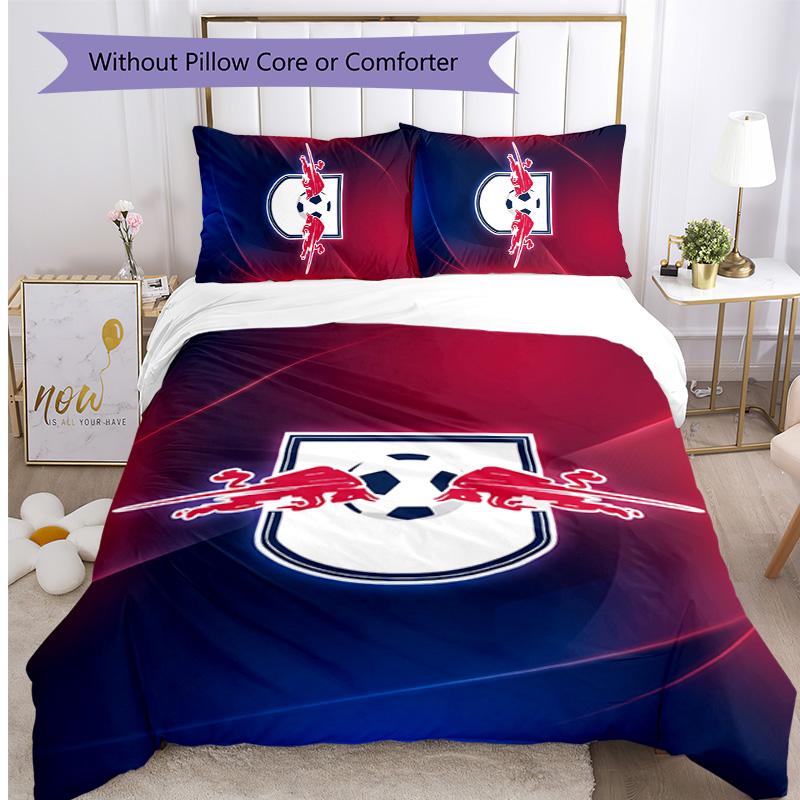 RB Leipzig Football Printed 3 Pieces Bedding Set, Comfortable Skin Friendly Bedroom Duvet Cover Set