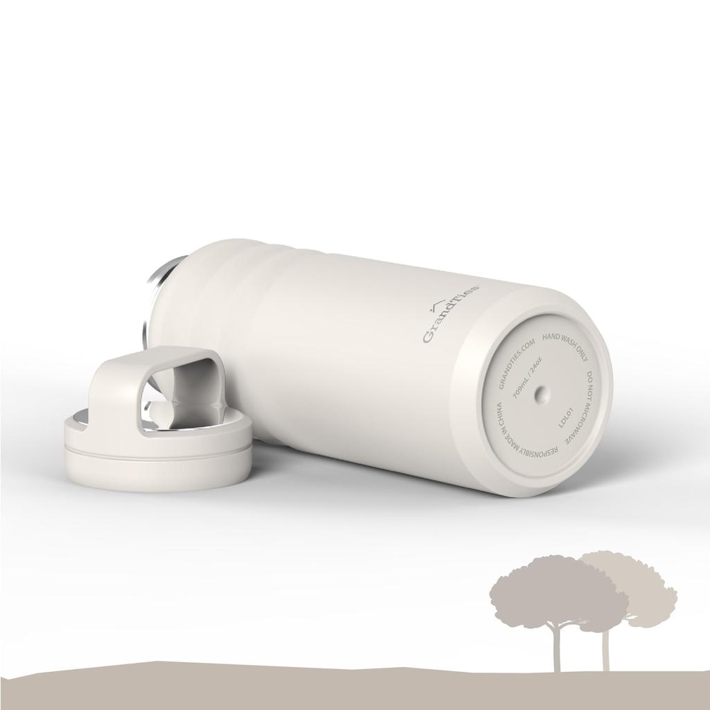 GRANDTIES Вакуумная термоизолированная бутылка для воды из нержавеющей стали с широким горлышком, 709 мл, с двумя крышками, для питья непосредственно из горлышка, сохраняет горячую воду горячей в течение 12 часов,