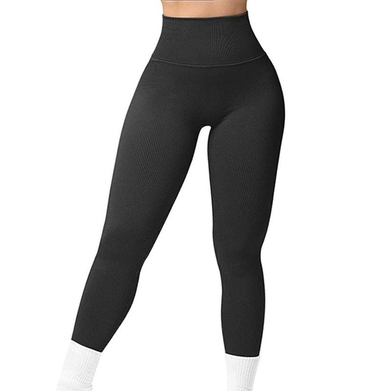 Ребристые штаны для йоги, женские леггинсы с высокой талией для спортзала, однотонные спортивные бесшовные женские леггинсы для фитнеса, тренировки для бега, колготки для тренировок с контролем живота