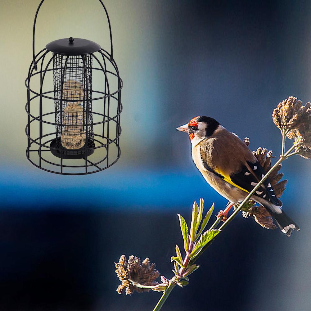 Iron Cage Bird Feeder Metal Bird Food Dispenser Hanging Feeding Column