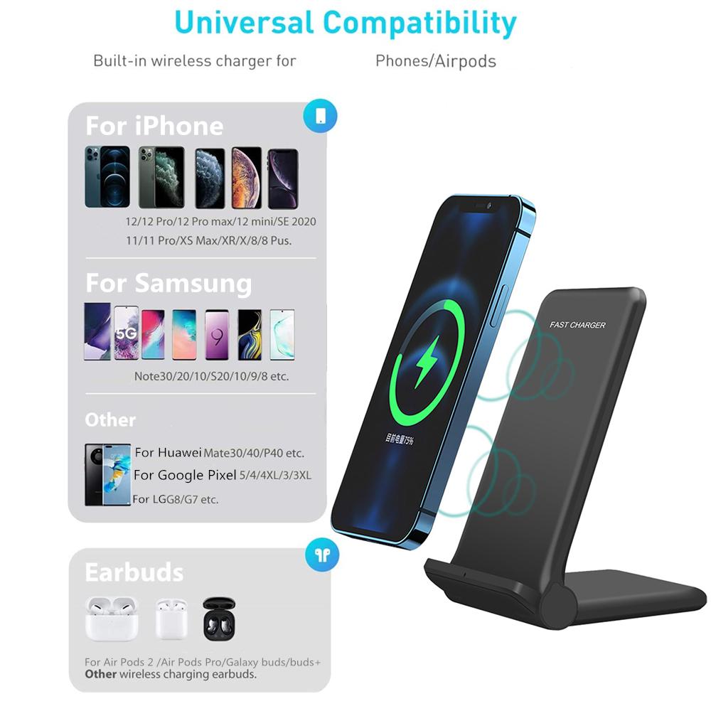 15w Quick Charge Wireless Charger For Iphone 14 13 12 11 X Xs Xr 8 Airpods Pro Fast Charging Stand Pad For Samsung S22 S21