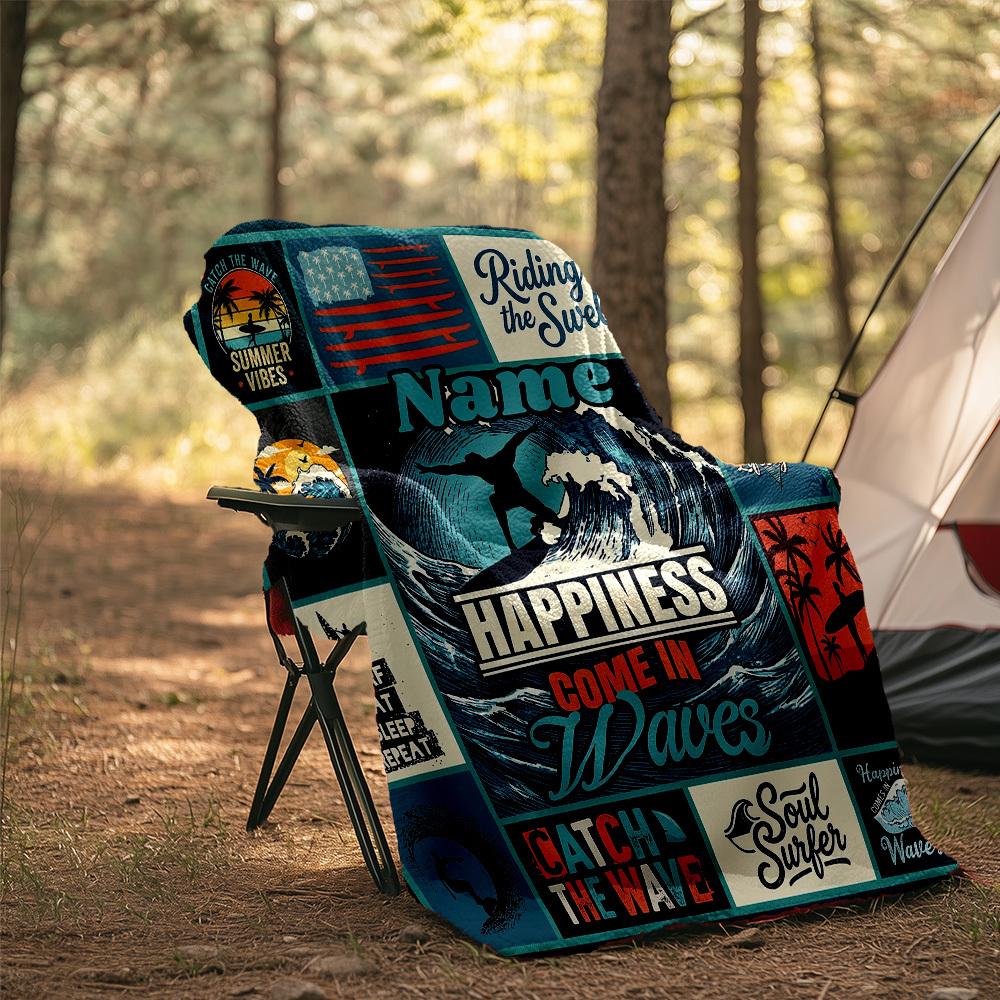 Surfing Vibes Customize Your Name Outdoor Blanket Comfortable Soft Lightweight Allseason Multipurpose Blanket For Travel Camping Picnics Sofa Office