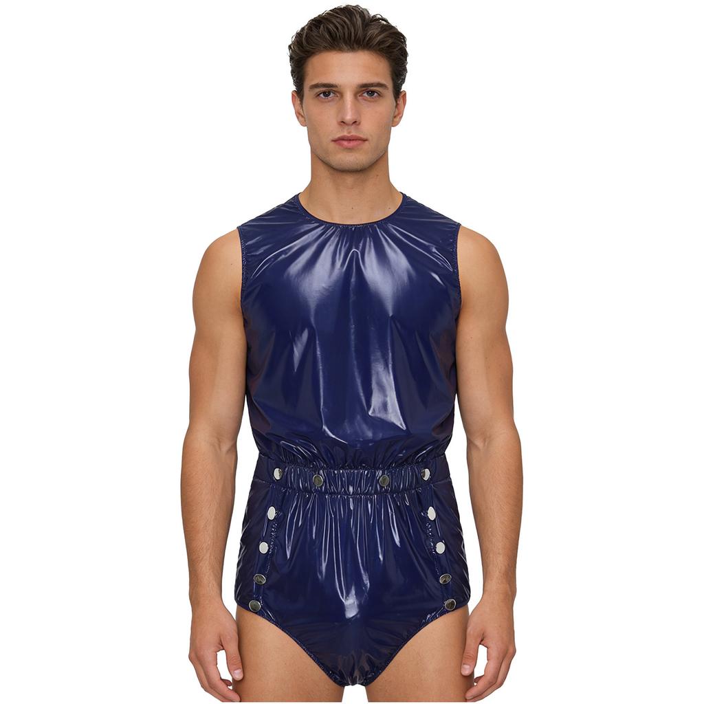 Men’s One-Piece Swim Bodysuit S-3XL Waterproof Sleeveless Back Zipper Open Crotch Button Closure Elastic Waist for Club