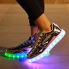 Разноцветные светящиеся туфли LED светящиеся зарядка яркие мужские и женские парные светящиеся туфли золотой и серебряный зеркальный флуоресцентный сияющий кожаные туфли
