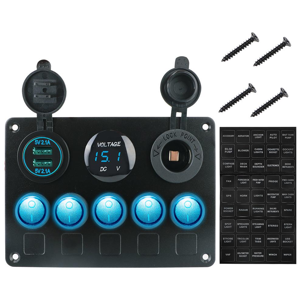 Автомобильная панель переключателей 12 В розетка двойной USB порт цифровой вольтметр 5-клавишный светодиодный тумблер