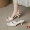 Fashion Bout carré talon haut été en cuir balle série sandales à talons aiguilles pantoufles pour femmes