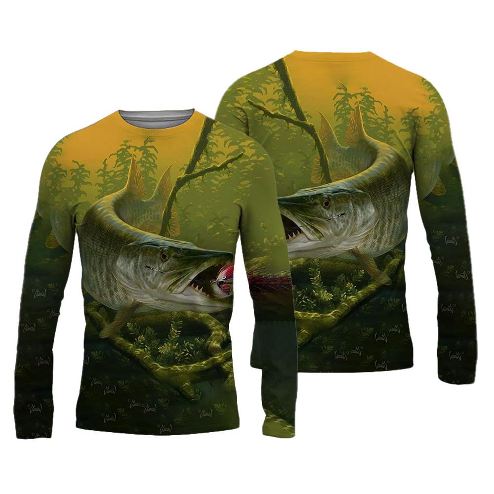 Мужские рубашки для рыбалки, 3D одежда для рыбалки, дышащая футболка с длинным рукавом, летние спортивные рубашки для спорта на открытом воздухе с круглым вырезом, рыбацкие рубашки