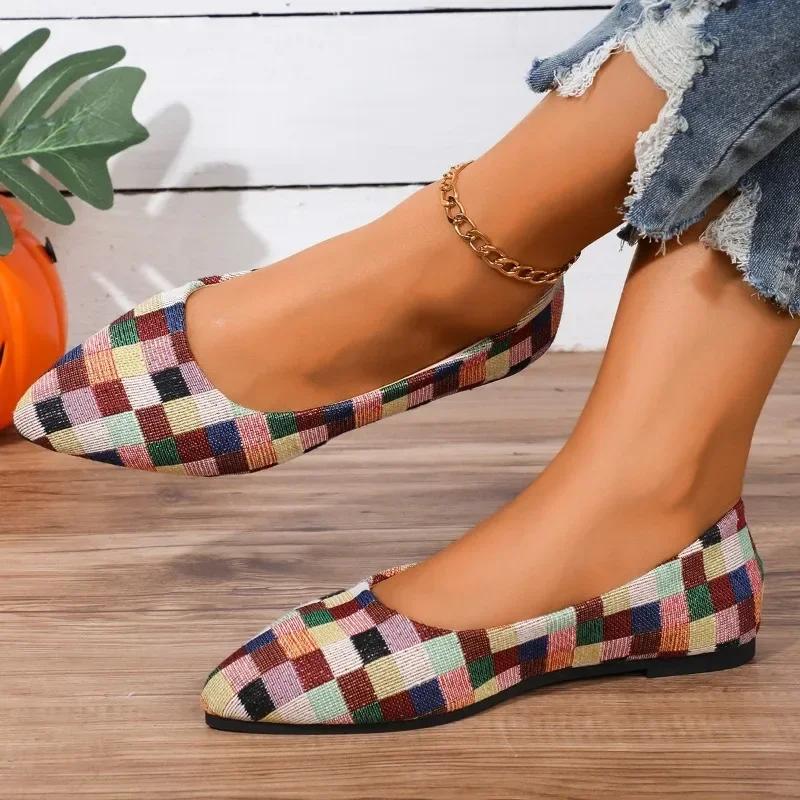 Модная женская обувь, лоферы, балетки, острый носок, босоножки, повседневная обувь без застежек, плоский каблук, удобная, случайный узор, размер женской обуви 43
