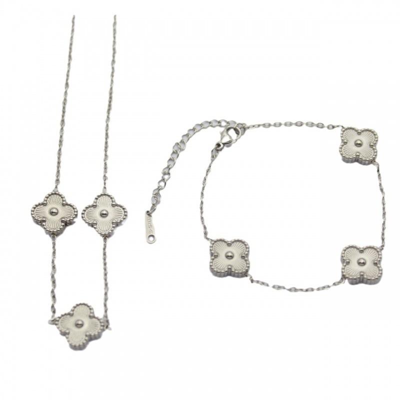 3шт простой темпераментный комплект украшений из клевера браслет ожерелье серьги лазер титановая сталь модные универсальные украшения