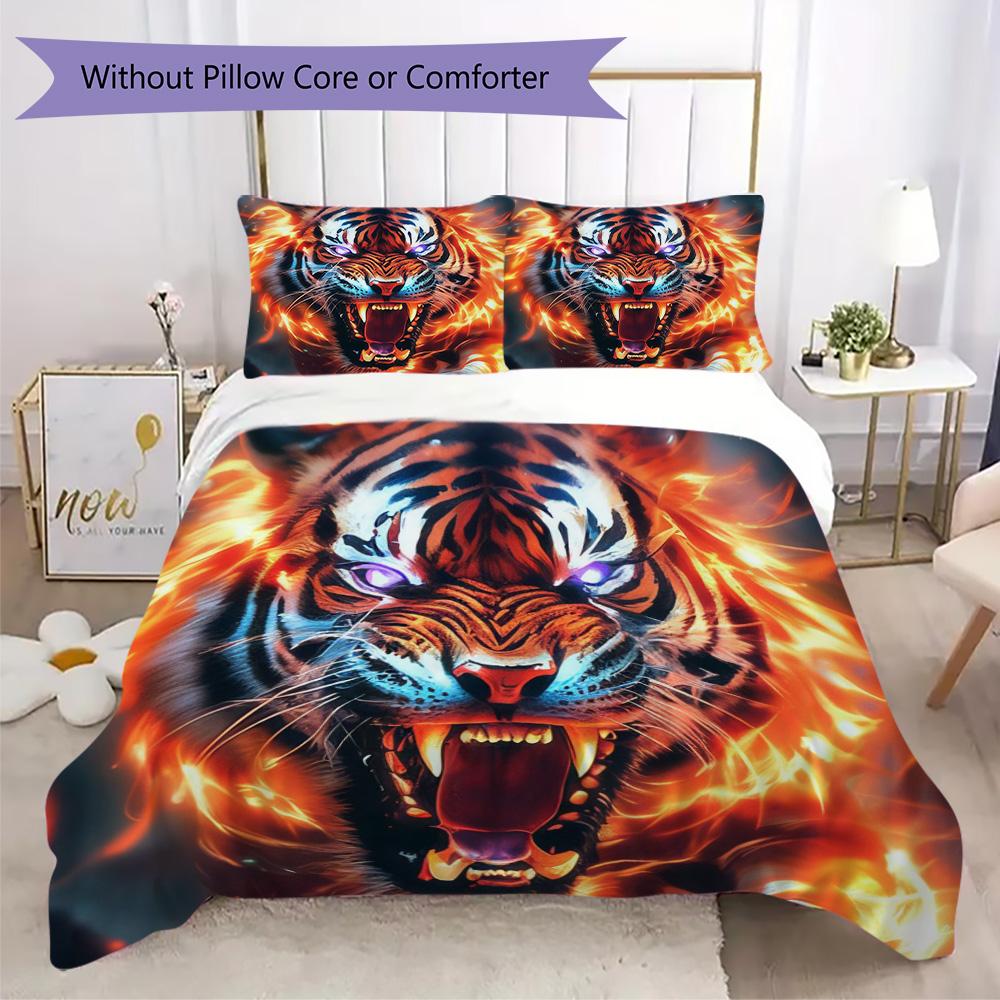 Stylish Tiger Pattern Bedding,Quilt Set Quilt Cover Pillowcase Home Birthday Gift (1*duvet cover+2*pillowcase,without core)ZSJT0917359