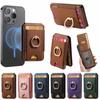 Ring Grip Strong Magnet PU Leather RFID Blocking Magnetic Card Holder Wallet for Iphone 17 16 15 14 13 12 Series Phone Wallets