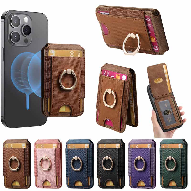 Ring Grip Strong Magnet PU Leather RFID Blocking Magnetic Card Holder Wallet for Iphone 17 16 15 14 13 12 Series Phone Wallets