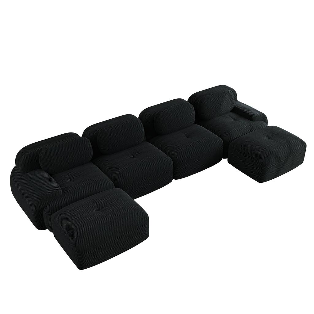 Modular U-Shaped Sofa without Assembly, Frameless Sofa, Breathable Corduroy Fabric, 32D High-Resilience Upholstery, Pet-Friendly and Ergonomic, Black