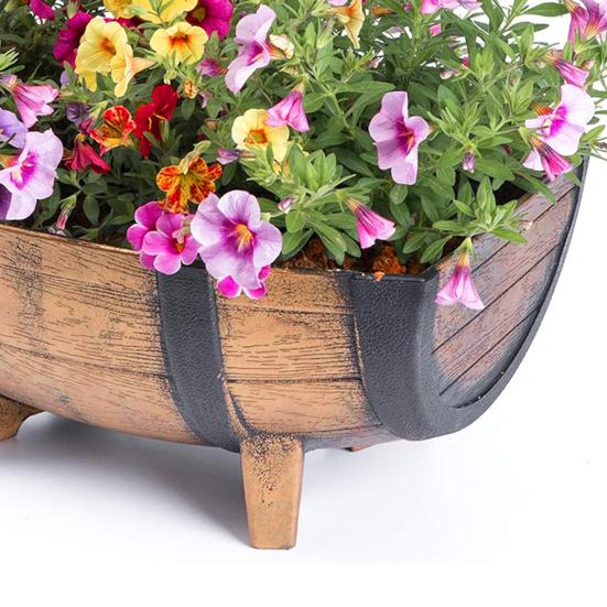 Rustic Half Barrel Planter Weather Resistant Flower Pot with Drainage Hole Indoor Outdoor Barrel Flowerpot for Flowers Herbs