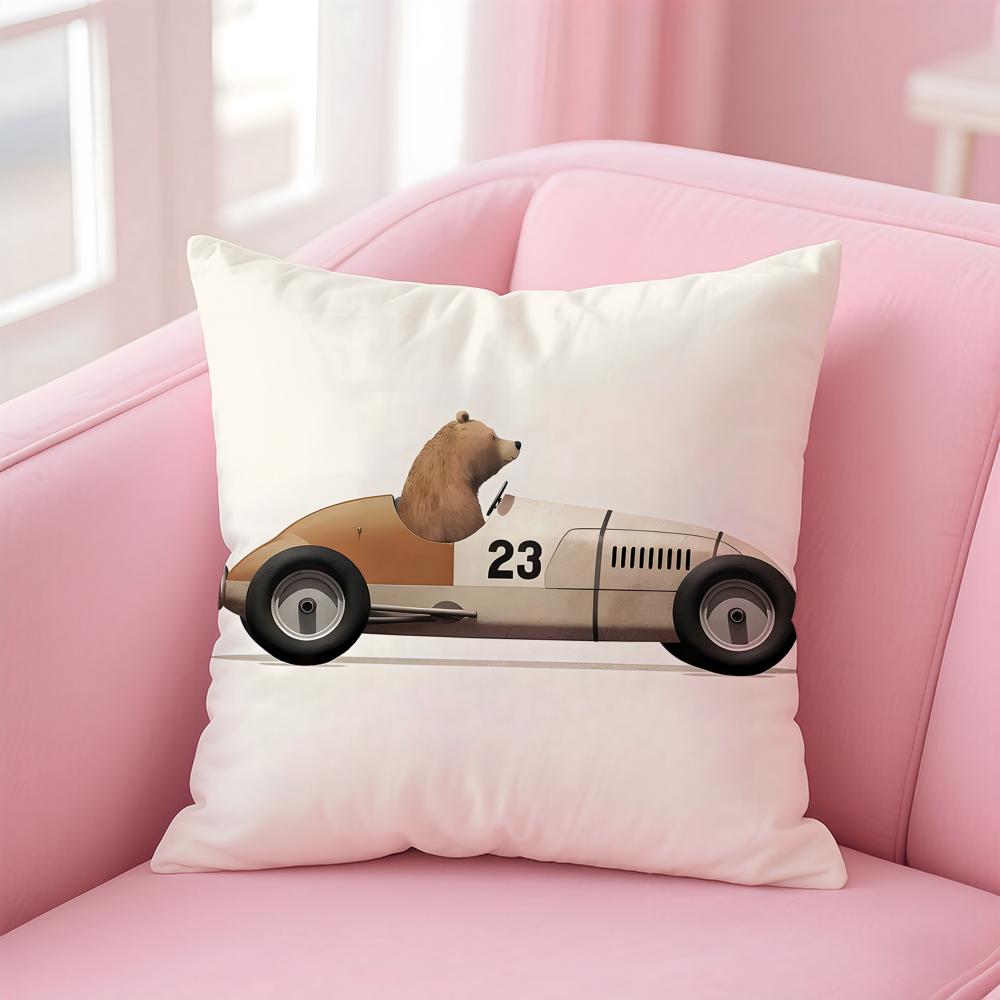 Funny Cartoon Animals Car Art Cushion Cover Linen Pillowcase Cover Soft Decor for Sofa Home Room