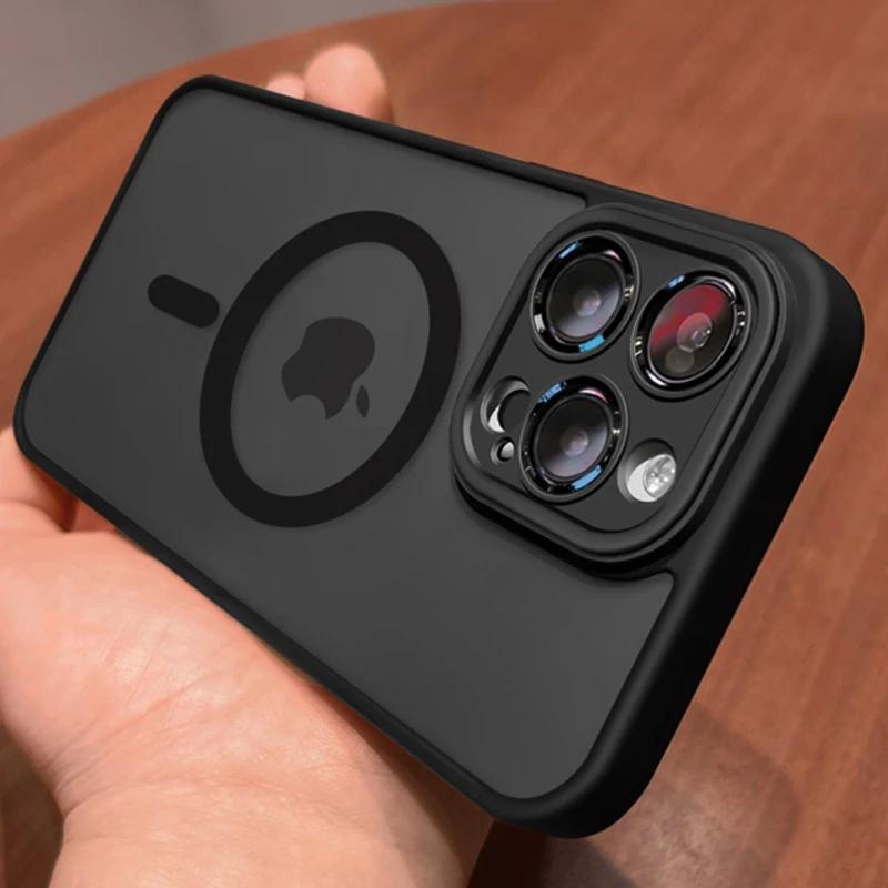 Прозрачный чехол для телефона iPhone 16E 16 15 14 13 11 12 Pro Max Plus Magsafe Magnetic Wireless Charge Защитная матовая крышка для объектива