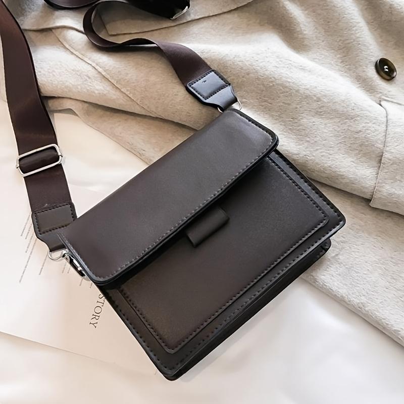 Винтажная однотонная женская сумка через плечо, простая текстура, универсальный широкий плечевой ремень, модная маленькая квадратная сумка, съемный регулируемый плечевой ремень