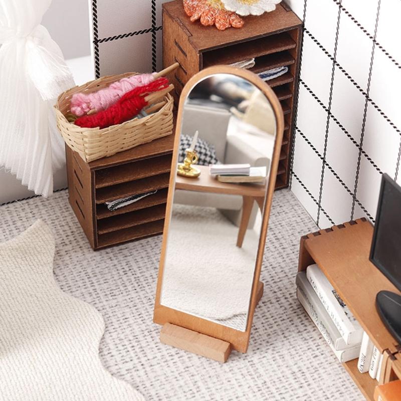 Безопасное для детей полноразмерное зеркало в деревянной раме с ударопрочной ПВХ-линзой, напольное зеркало для кукольного домика, декора гостиной