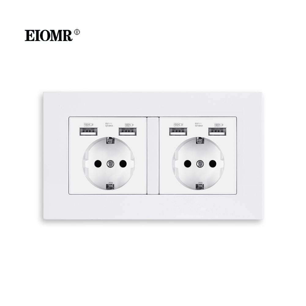 EIOMR EU Настенные выключатели Розетки Огнестойкая панель из поликарбоната USB 5V 2.1A для зарядки телефона Розетки 16A 220V Белые настенные розетки