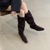 Suede Pile Boots Tall Knight Boots Women's Shoes 2025 Autumn and Winter Skinny Medium Heel Long Boots