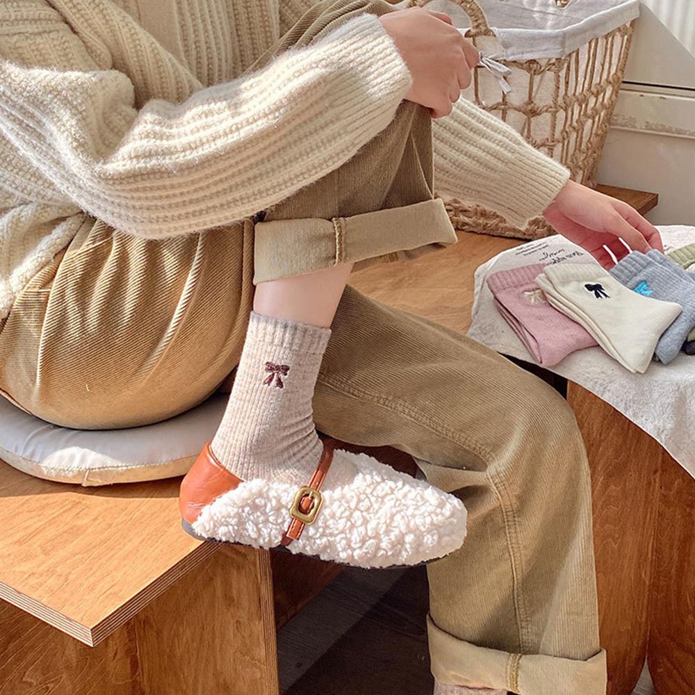 Thickened Bow Knot Socks Autumn Winter Slouchy Socks Fashion Seamless Socks for Women Girls