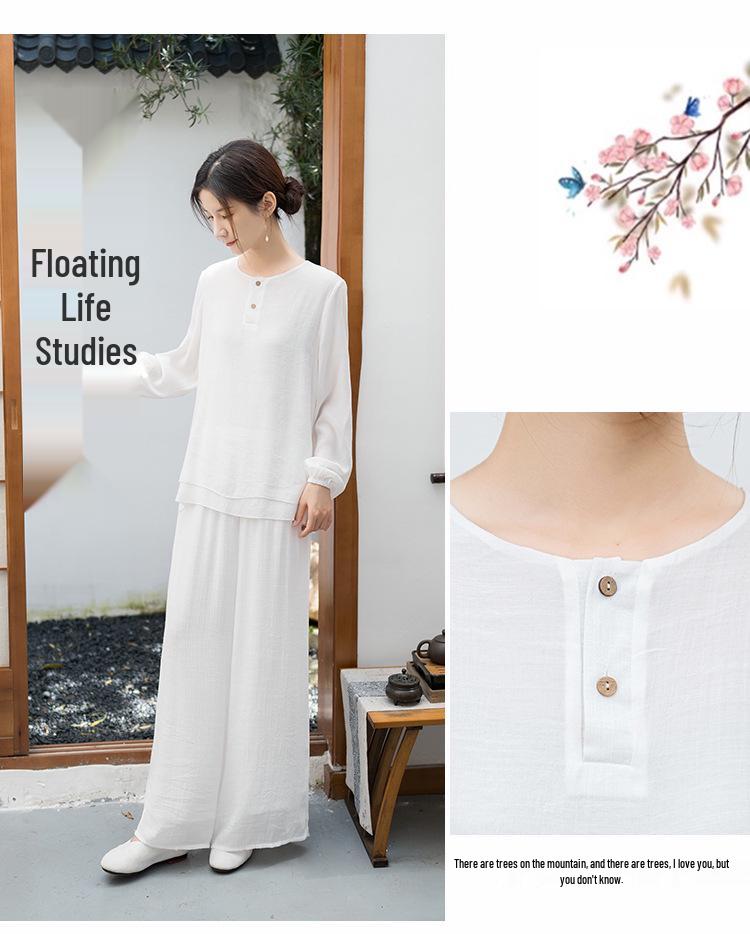 2025 Ethnic Cotton Linen Zen Meditation & Tea Suit: Chinese-Style Tai Chi Two-Piece Women's Set