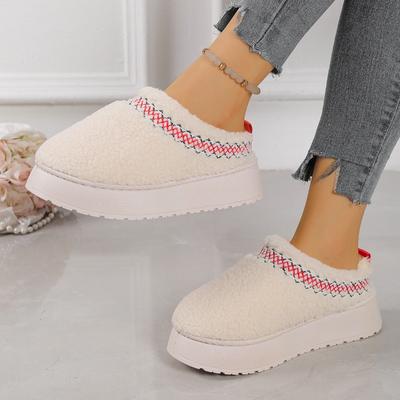 Модные этнические зимние хлопковые ботинки на платформе, женские, противоскользящие, износостойкие, шерстяные тапочки