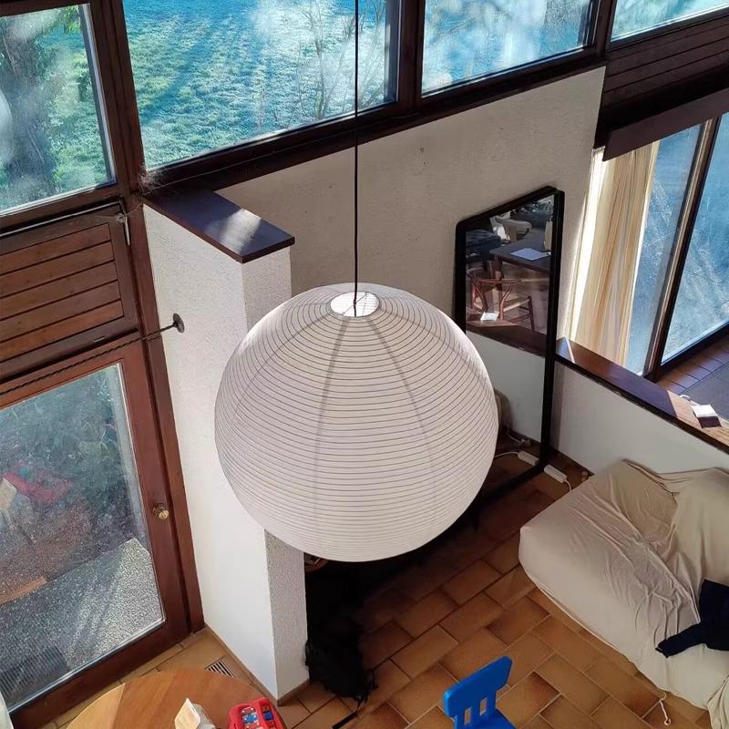 Noguchi Yu Japanese Paper Lantern - Round Pendant Lampshade for Living Room, Dining Room, Cafe, Guesthouse, Clothing Store, Wabi-Sabi Style.