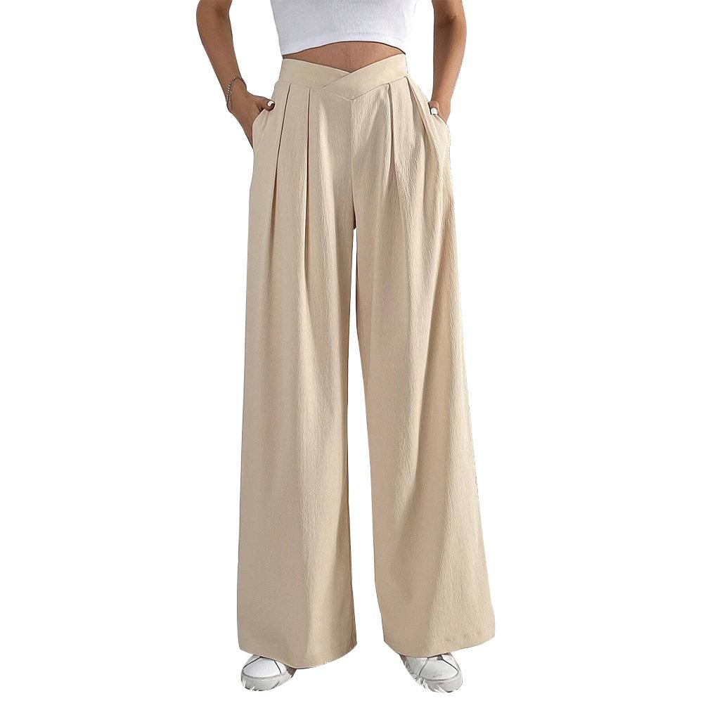 Spring and Autumn Women Solid Color Casual Long Pants Fashion Wide Leg Trousers Comfort Loose High Waist Pants Commuting Style
