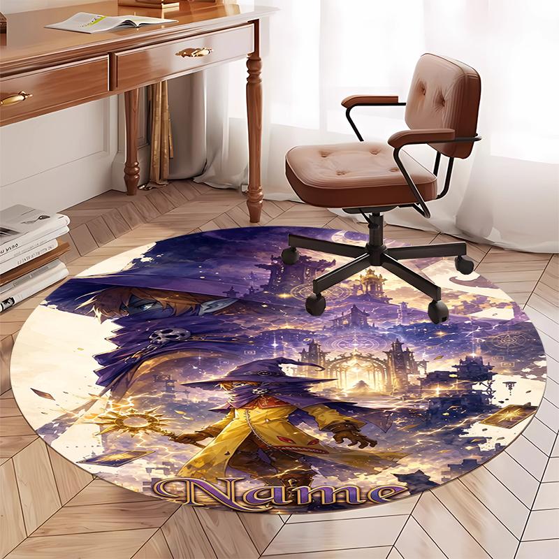 Custom Name Wizard Printed Round Rug Carpet Chair Rug Area Rug Entryway Doormats,for Office Chair Living Room Bedroom Kitchen Room.