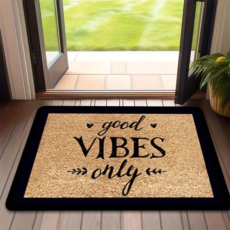 Minimalist Welcome Mat with "Only Good Vibes" Printed on It, Featuring a 1.19cm Sponge Thickness and a Weight of 600 Grams Per Square Meter. This