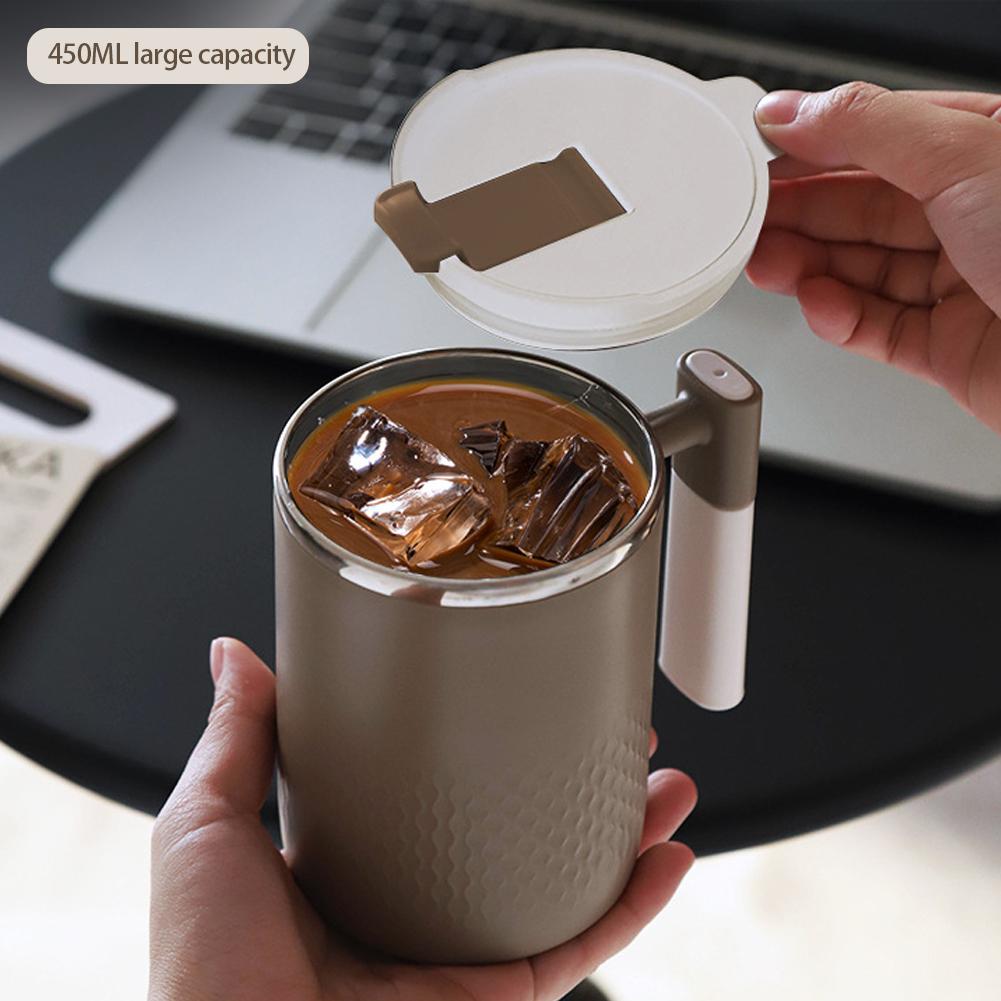 Портативная двухслойная кружка для кофе с защитой от ожогов из нержавеющей стали 304 с ручкой и крышкой, герметичные термокружки
