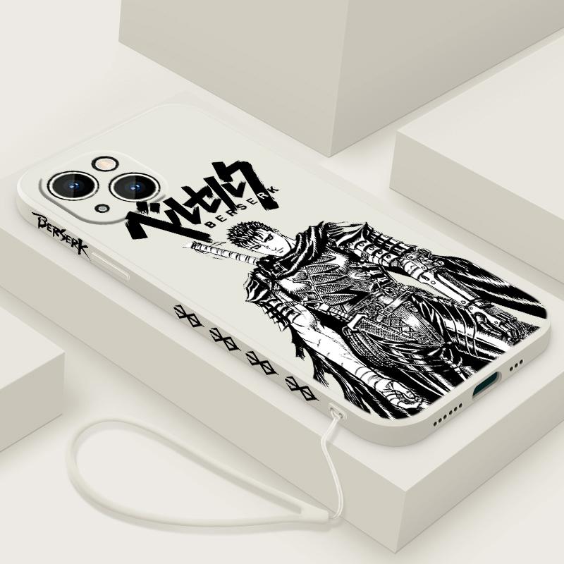 Berserk Anime Cute For Apple iPhone 15 14 13 12 11 XS XR X 8 7 Pro Max Plus Mini Liquid Left Rope Phone Case