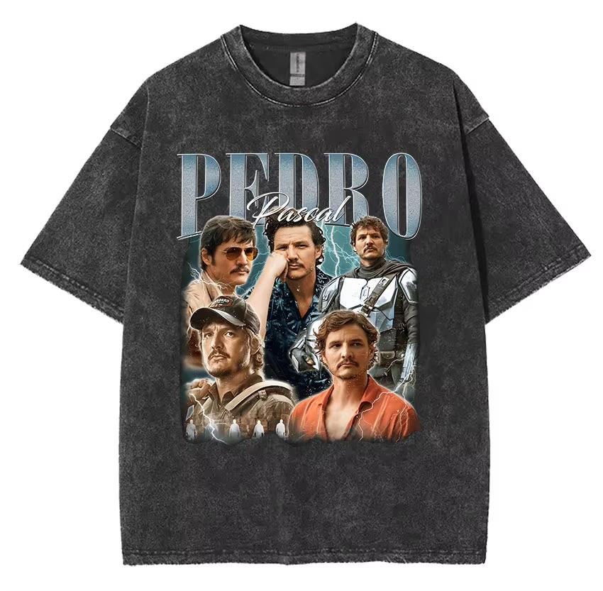 Limited Pedro Pascal Actor Washed Vintage T Shirt Men Women Casual Oversized T-shirt Fashion High Quality Cotton Tees Streetwear