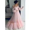 Off-the-Shoulder Mesh Long Sleeve Wedding Gown - Elegant Women's Big Swing Dress